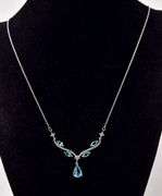 Blue Topaz and CZ Gemstone Pendant Necklace in Sterling Silver