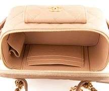 CHANEL Neutral Caviar Quilted Polly Pocket East West Top Vanity Chain Shoulder Bag w/ Box