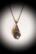 Bronze 14K Gold and Pearl Pendant on Necklace