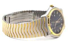 Ebel two tone quartz black dial classic wave watch