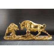 Wall Street Bull and Bear Statue Gold Resin Sculptures