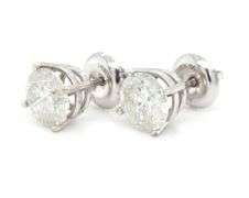 14kt White gold 2.05ctw round brilliant cut diamond stud earrings