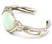 Vintage 925 sterling silver green Jade cuff bangle bracelet