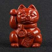 Handcarved Red Jasper Crystal Lucky Cat for Wealth & Good Luck