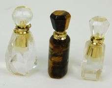 3 Miniature Perfume Bottles, Crystal & Tiger Eye