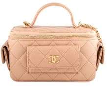 CHANEL Neutral Caviar Quilted Polly Pocket East West Top Vanity Chain Shoulder Bag w/ Box