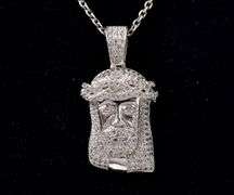 CZ Gemstone Jesus Pendant Necklace in Sterling Silver