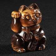 Hand Carved Tiger Eye Crystal Maneki Neko Lucky Fortune Cat