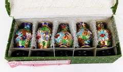 1970's Box Set of 5 Chinese Cloisonne Miniature Vases