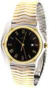 Ebel two tone quartz black dial classic wave watch