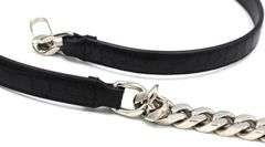 Saint Laurent YSL logo silver tone black leather chain belt