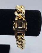 Huge 144.7 Gram 14 Kt Gold Plate Cuban Link Bracelet
