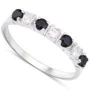 925 Sterling Silver Ring with Black Sapphire and White Topaz