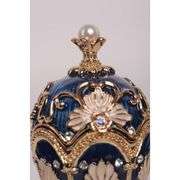 24K Gold Plated Blue Faberge Egg Music Trinket Box with Pearl