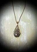 Bronze 14K Gold and Pearl Pendant on Necklace