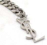 Saint Laurent YSL logo silver tone black leather chain belt