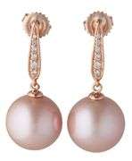 Na Hoku 14.5MM Pink Pearl and 0.20ctw Diamond Drop Earrings in 14K
