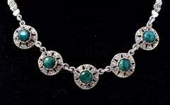 Fancy Link Turquoise Gemstone Necklace in Sterling Silver