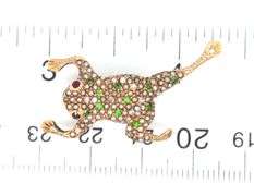 10kt Yellow gold Tsavorite and seed pearl frog pin