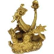 Handmade Brass Dragon Statue Golden Wealth Figurine