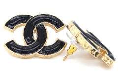 Chanel metal enamel CC earrings black gold