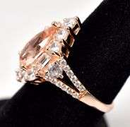Peach and White CZ Gemstone Ring in Sterling Silver