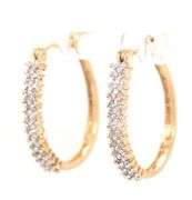 10kt Yellow gold 2 row diamond hoop earrings