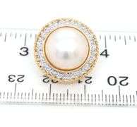 14kt Yellow gold 12-12.5mm Mabe pearl and diamond accent halo omega back earrings