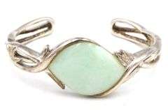 Vintage 925 sterling silver green Jade cuff bangle bracelet