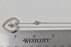 Pearl and CZ Gemstone Pendant Necklace in Sterling Silver