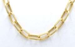 14kt Yellow gold Textured double link paperclip chain
