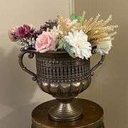 Vintage Bronze Metal Centerpiece Vase