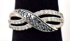Spectacular 10K White Gold Blue and White Diamond Ring