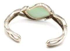 Vintage 925 sterling silver green Jade cuff bangle bracelet