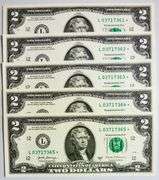 (5) Superb Crisp 2017A $2 Dollar Star Replacement Notes San Francisco Consecutive!
