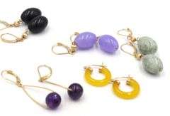 5 Pairs of 14kt Yellow gold Jade earrings