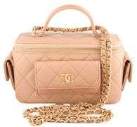 CHANEL Neutral Caviar Quilted Polly Pocket East West Top Vanity Chain Shoulder Bag w/ Box