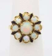 Opal & Black Enamel Ring