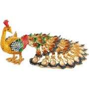 Hand-Painted Rhinestone Peacock Trinket Box