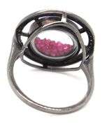 925 Sterling silver diamond halo and ruby shaker ring