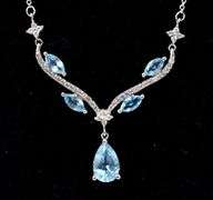 Blue Topaz and CZ Gemstone Pendant Necklace in Sterling Silver