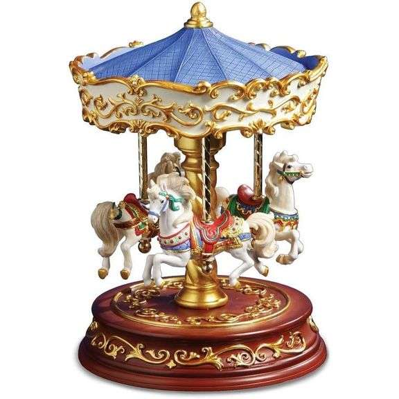 3-Horse Handcrafted Rotating Carousel Musical Collectible