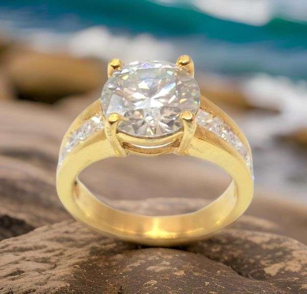 14 K Yellow Gold Plated Huge 4.5 Ct Lab Simulated Diamond Ring