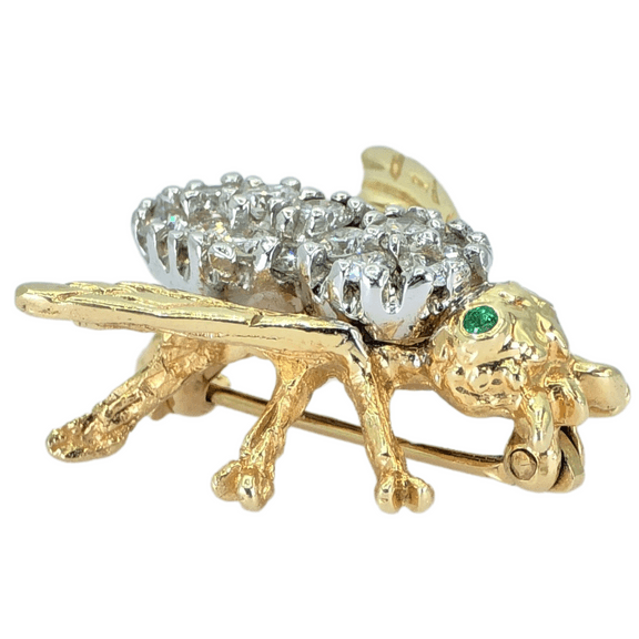 14k (585) Yellow Gold Natural Diamond Bee Shape Brooch/Pin