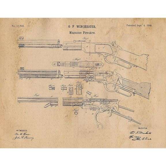 Vintage Winchester Lever Action Rifle Patent Print