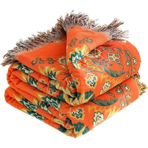 Boho Floral Cotton Throw Blanket Ultra Soft Rustic Quilt