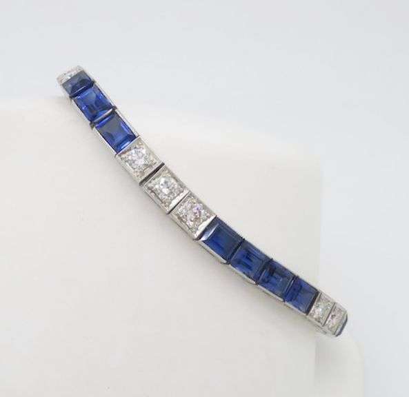 Vintage Blue Sapphire & Diamond Line Bracelet