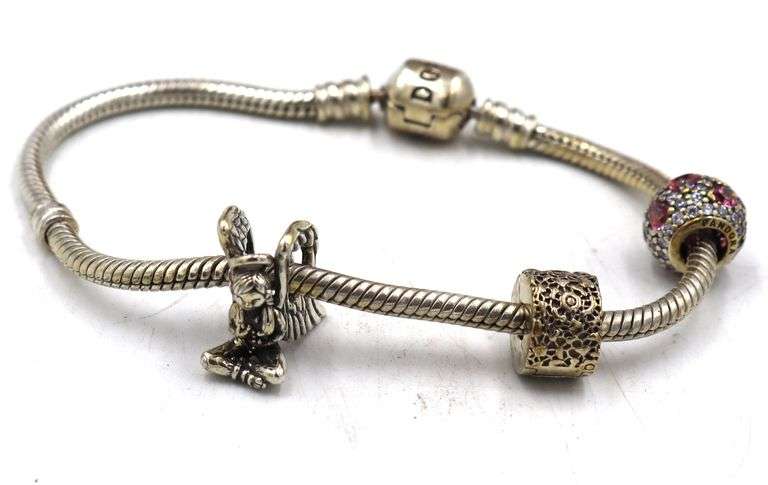 Pandora bracelet with 3 charms