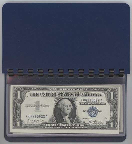 Currency album with 6 Crisp Uncirculated $1 Silver Certificate STAR notes