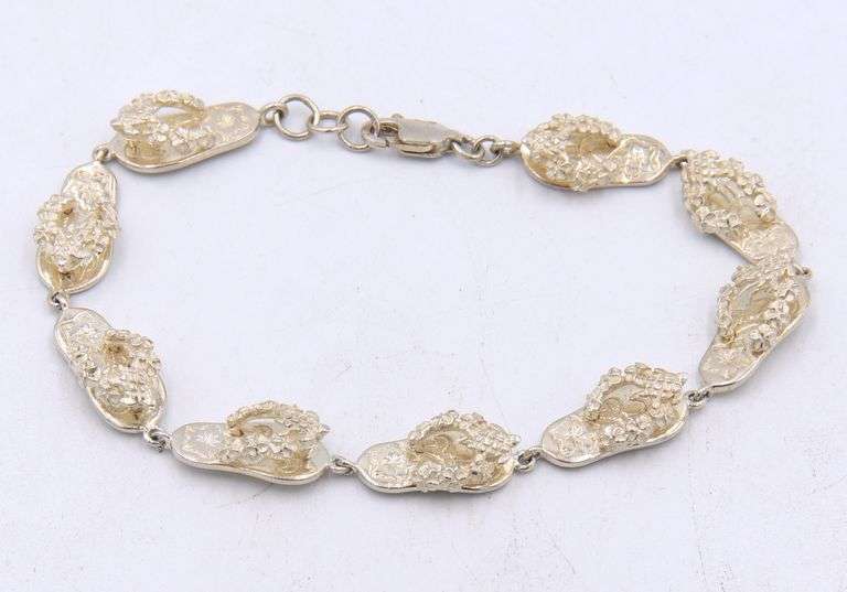 Vintage 925 sterling silver flip flop link bracelet